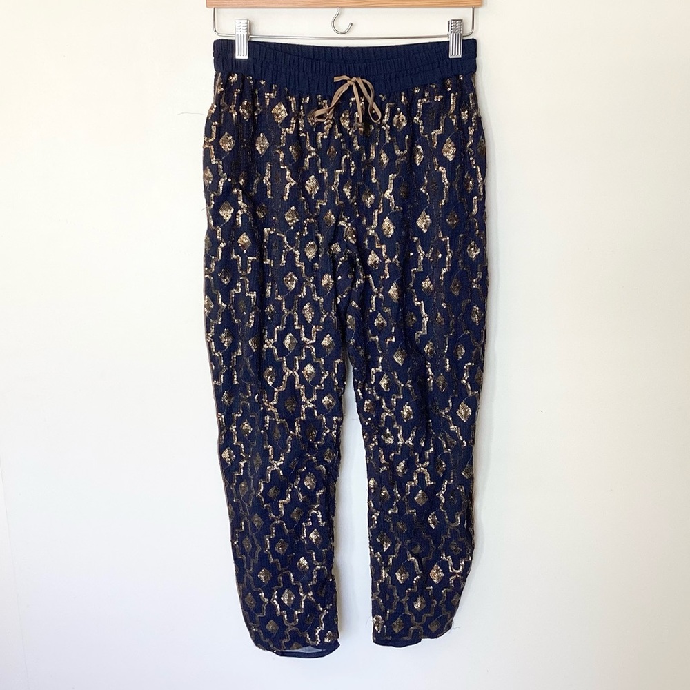 Anthropologie Sequin Pull On Pants by Hei Hei - Navy - S